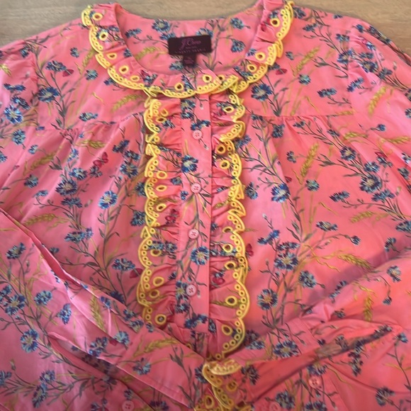 J Crew Cotton Perfect Shirt Liberty -Pink Blouse with Yellow Accents - Picture 6 of 8
